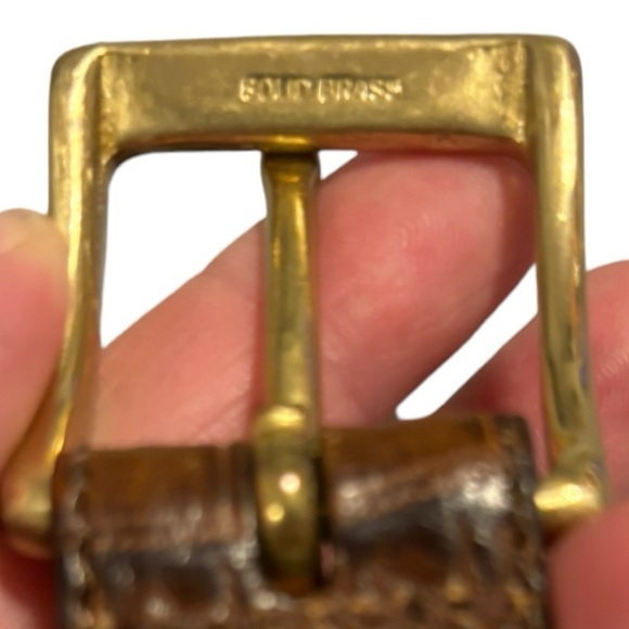 Brown Croc Alligator Grain Cowhide Leather Belt Bold Brass Buckle 36-40" Waist - Picture 11 of 12